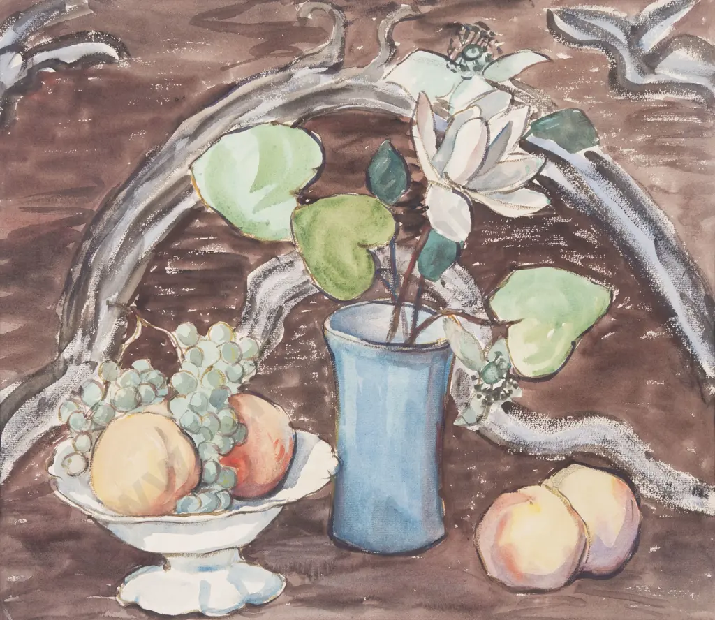 Attributed Maude Burge (1865 - 1957) - Still Life with Peaches and Grapes Image 1++
