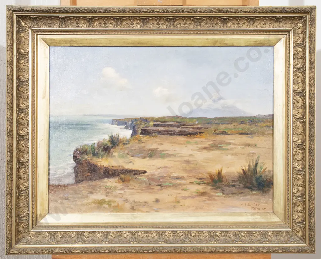 George Edmund Butler (1872 - 1936) - Mt Egmont (Taranaki) from the Cliffs at Patea Image 1++