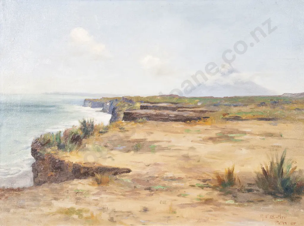 George Edmund Butler (1872 - 1936) - Mt Egmont (Taranaki) from the Cliffs at Patea Image 1++