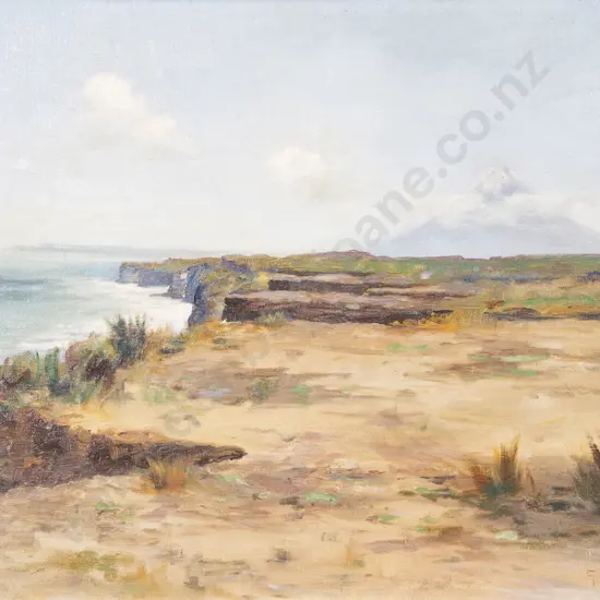 George Edmund Butler (1872 - 1936) - Mt Egmont (Taranaki) from the Cliffs at Patea