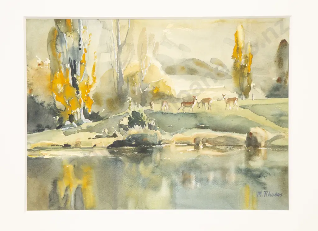 Margaret Rhodes (1921 - 2018) - Forest Scene with Deer Image 1++