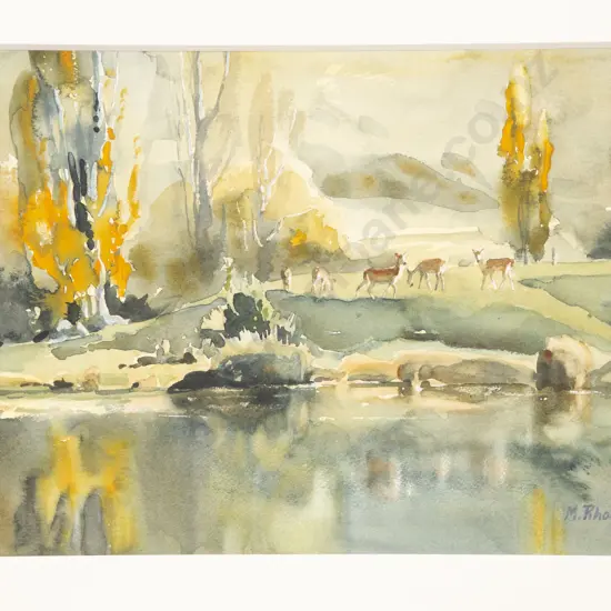 Margaret Rhodes (1921 - 2018) - Forest Scene with Deer