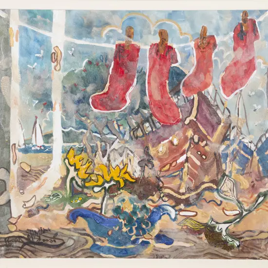 Peter O'Hagan (1942 - 2013) - Red Socks in the Window - Devonport - Auckland