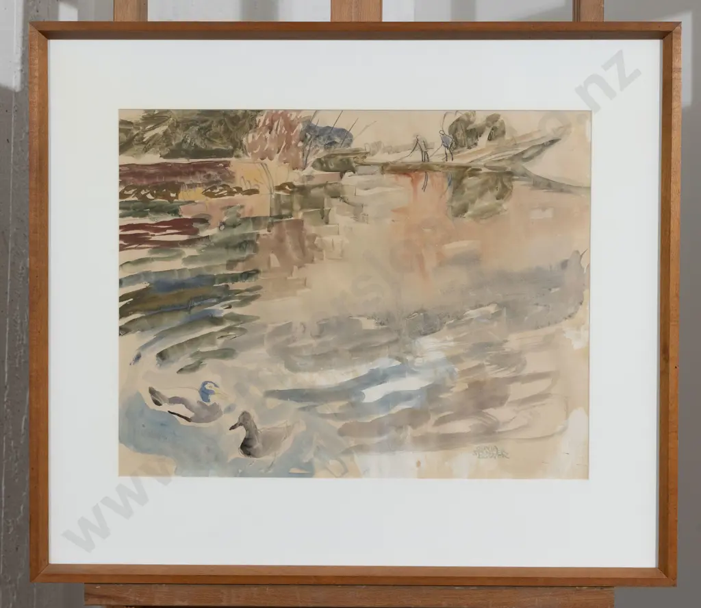 Olivia Spencer Bower (1905 - 1982) - Lake Scene with Ducks Image 1++