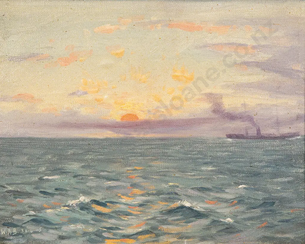 Walter A Bowring (1874 - 1931) - Seascape with Steamboat Image 1++
