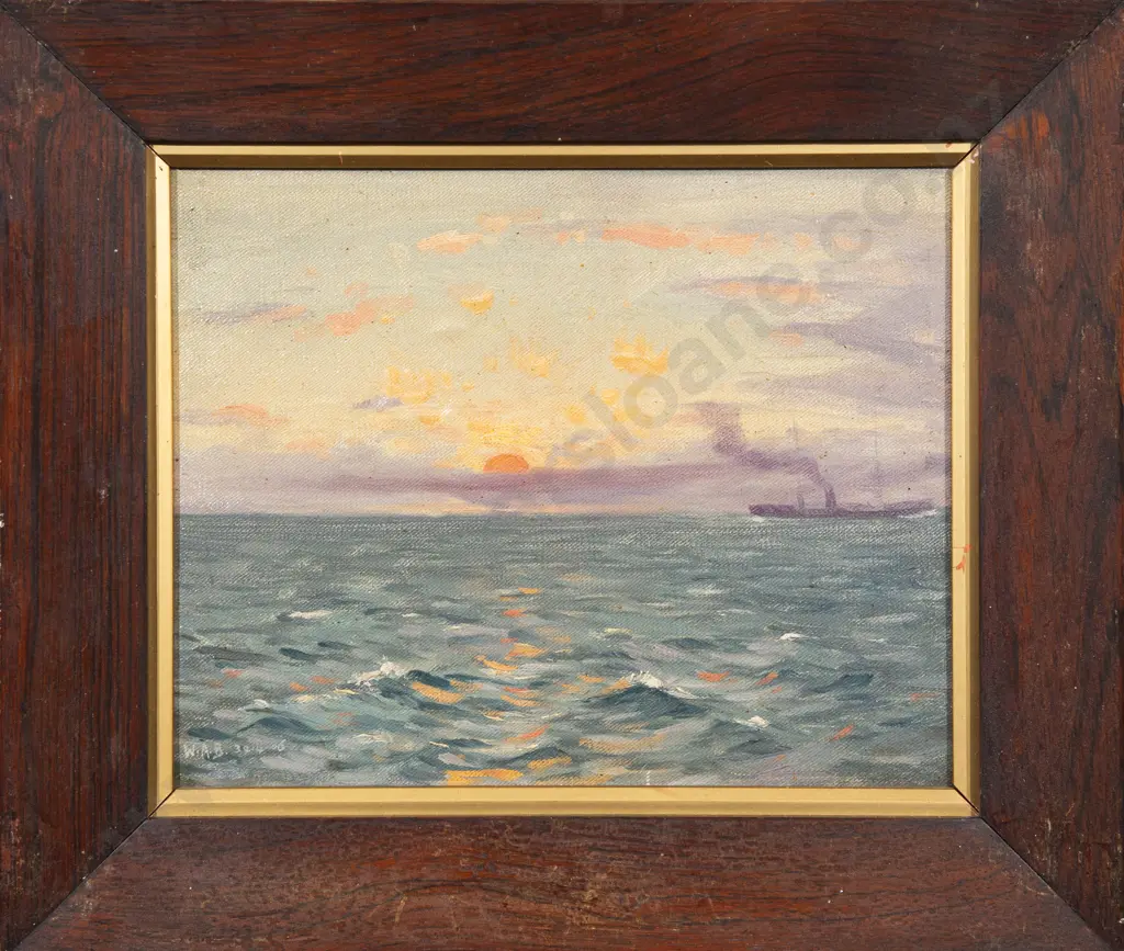 Walter A Bowring (1874 - 1931) - Seascape with Steamboat Image 1++