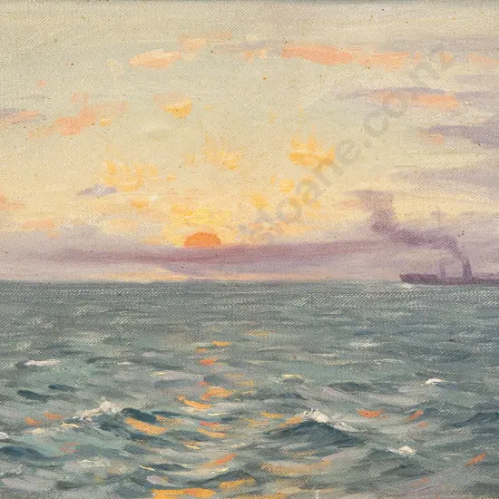 Walter A Bowring (1874 - 1931) - Seascape with Steamboat