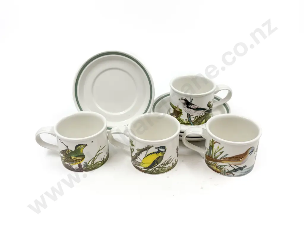 Four Portmeirion Bird Decorated Mugs & Saucers Image 1++
