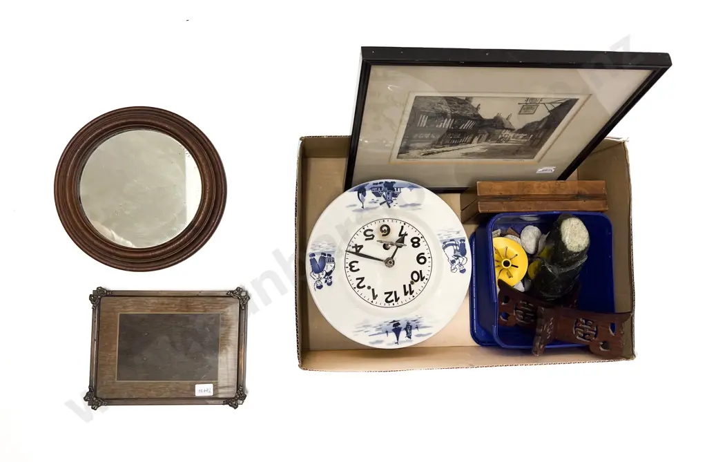 Quantity of Assorted Vintage incl Cased Weights Etchings & Small Circular Mirror Image 1++
