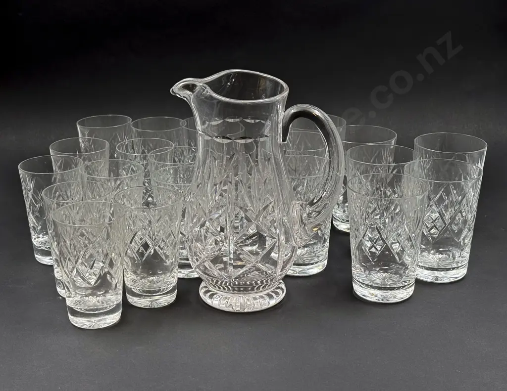 A Set of Nine Webb Corbett Tumblers & Matching Set of Thirteen Smaller together with Jug Image 1++