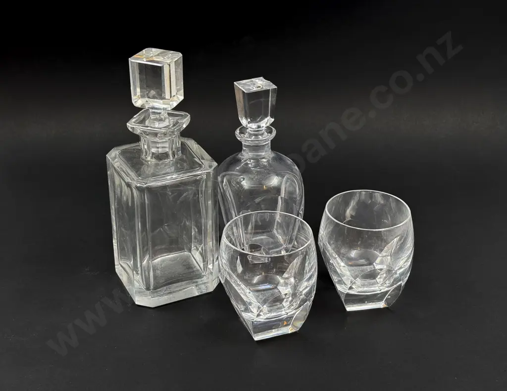 Small Kosta Decanter with Larger Decanter & Two Tumblers Image 1++