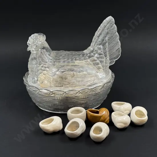 Quantity of Assorted Ceramic Shells in Glass Chicken Tureen