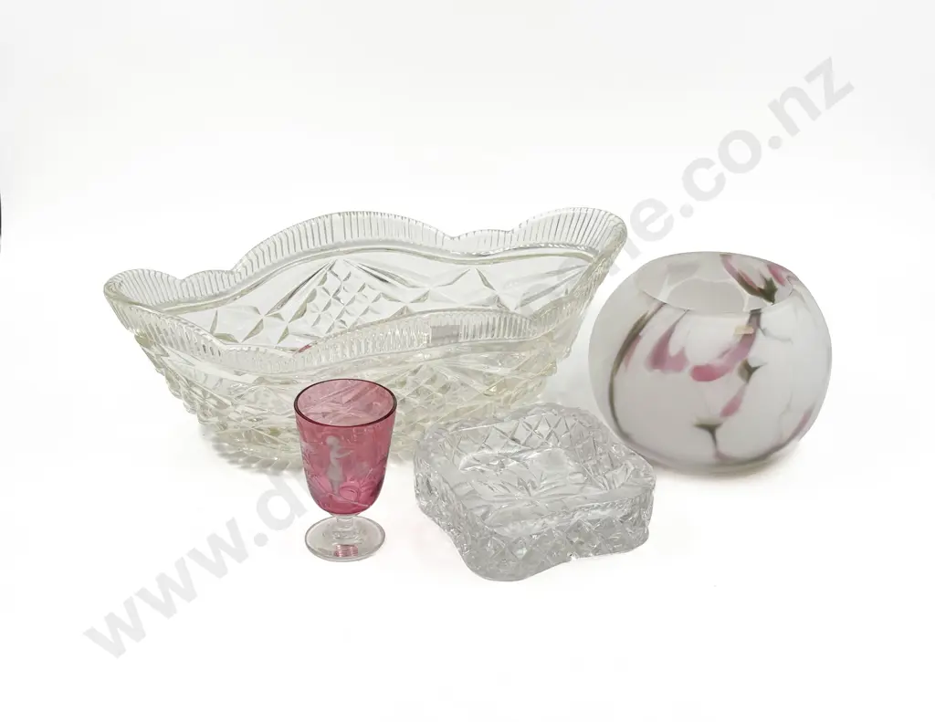Crystal Ashtray & Glass Trough Vase together with Art Glass Bowl & Mary Gregory Glass Image 1++