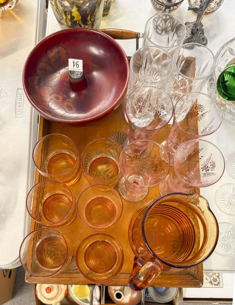Lemonade Set Assorted Glasses & Nut Bowl on Tray Image 1++