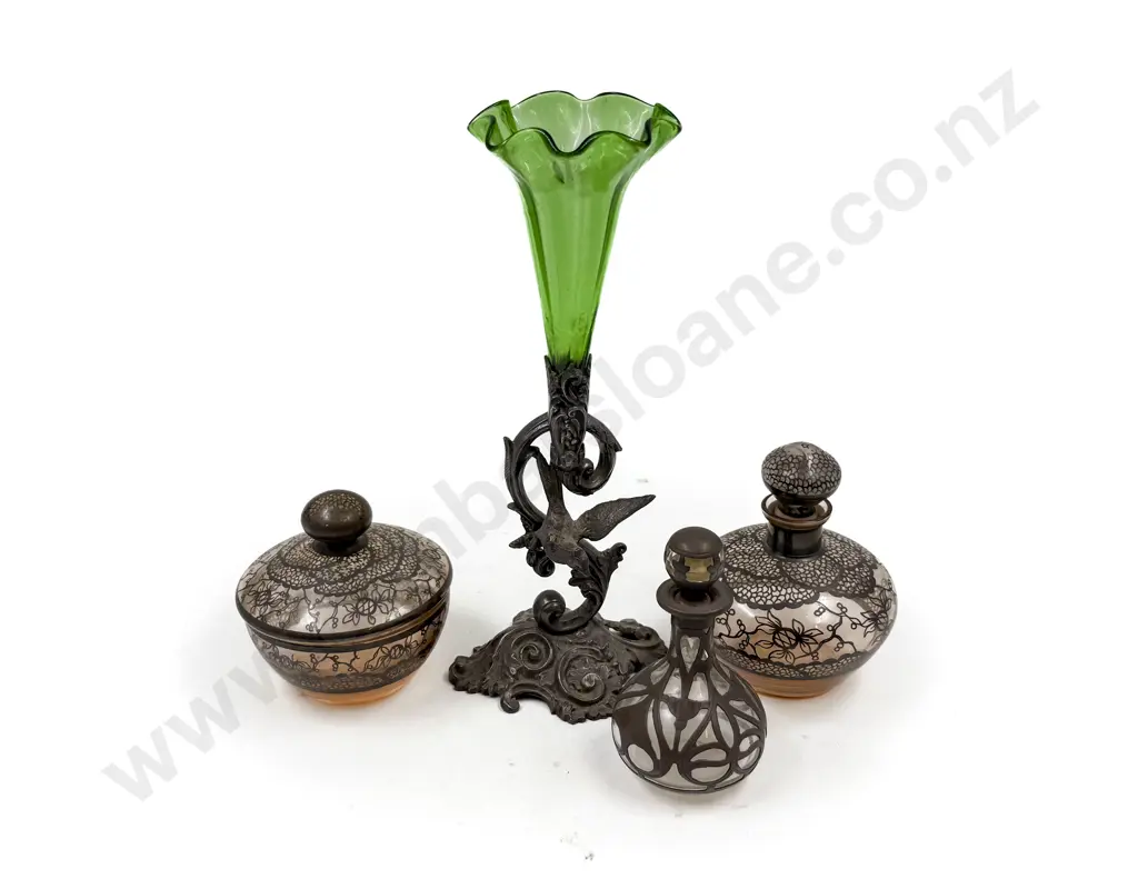 Art Nouveau Overlaid Scent Bottle together with Other Scent Bottle & Powder Bowl & Single Epergne Image 1++