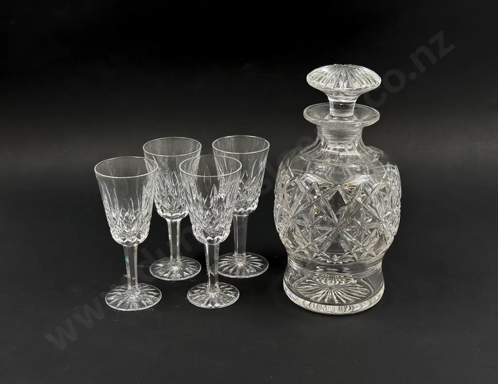 Four Waterford Crystal Port Glasses together with Other Decanter Image 1++