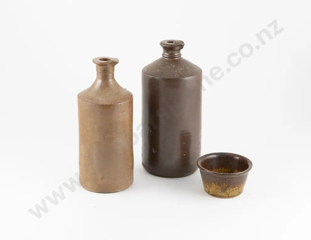 Two Stoneware Ink Bottles & Small Dish Image 1++