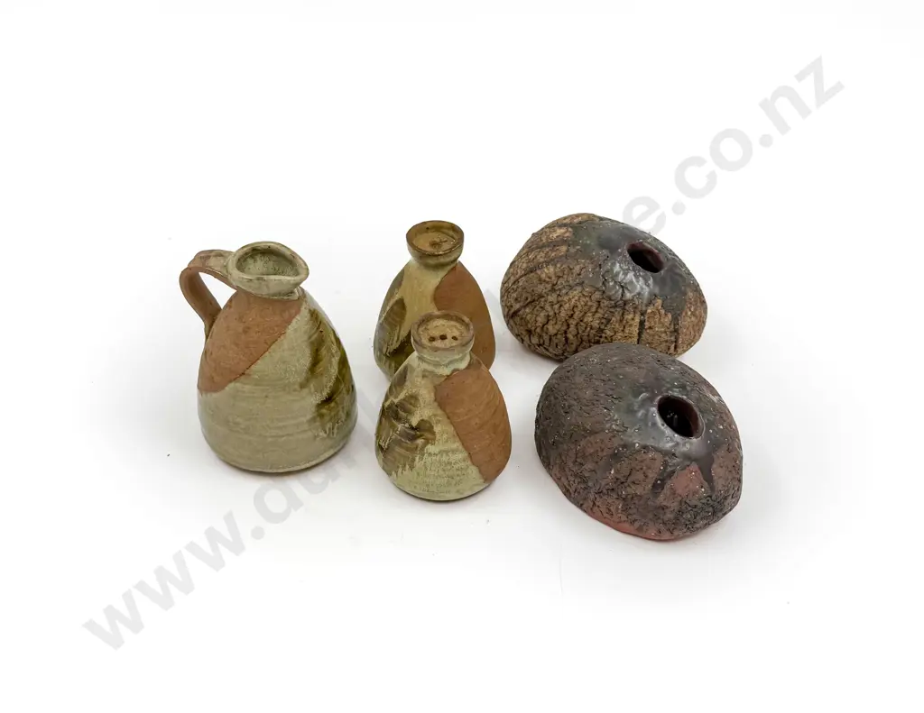 Two Small Ikebana Vases & NZ Pottery Condiment Set Image 1++