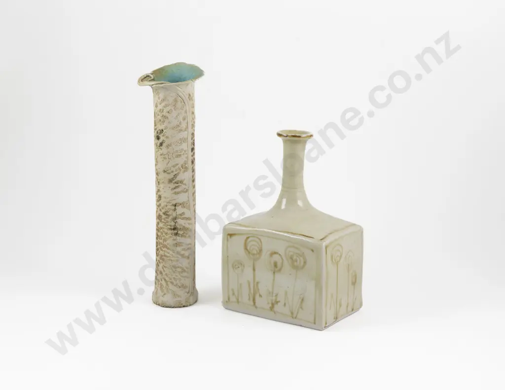 NZ Pottery Cylindrical Vase & Other Rectangular Vase Image 1++
