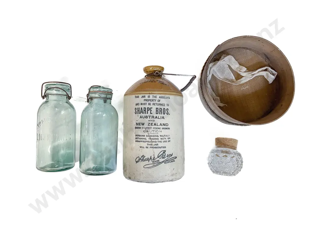Box of Assorted Vintage incl Stoneware Bottle & Glass Jars Image 1++