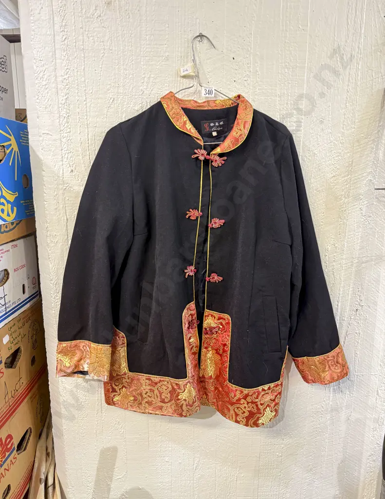 Chinese Black & Patterned Brocade Jacket Image 1++