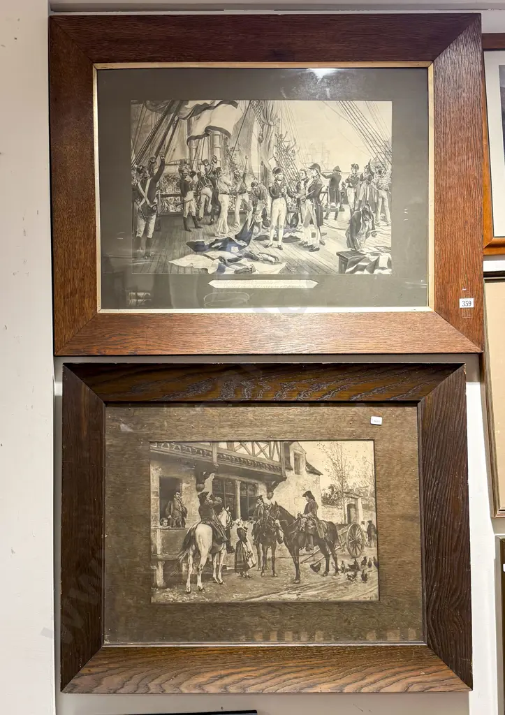 Pair of Large Oak Frames Historical Prints Image 1++