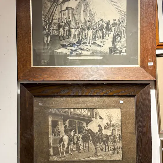Pair of Large Oak Frames Historical Prints