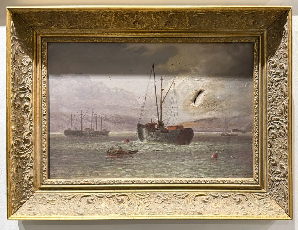 Joseph Gaut - Hulks in Wellington Harbour from Te Aro - Oil on Canvas Image 1++