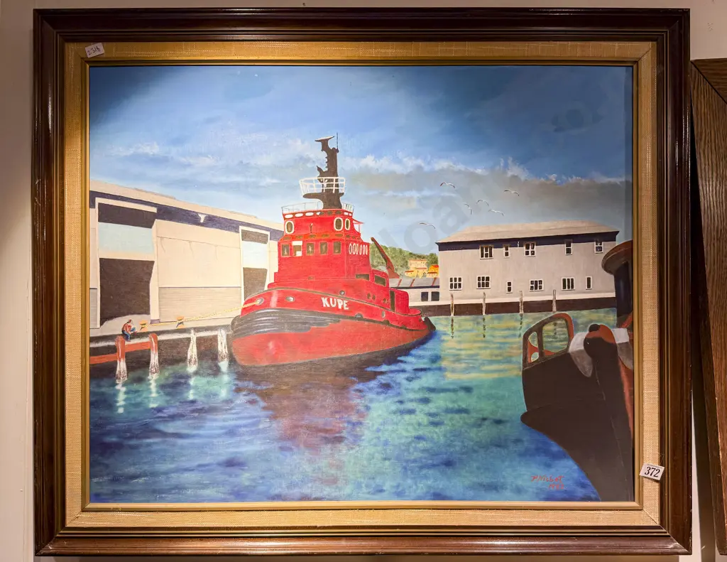 P. Nisbet - Wellington Harbour Tugboat Study - Oil on Board Image 1++