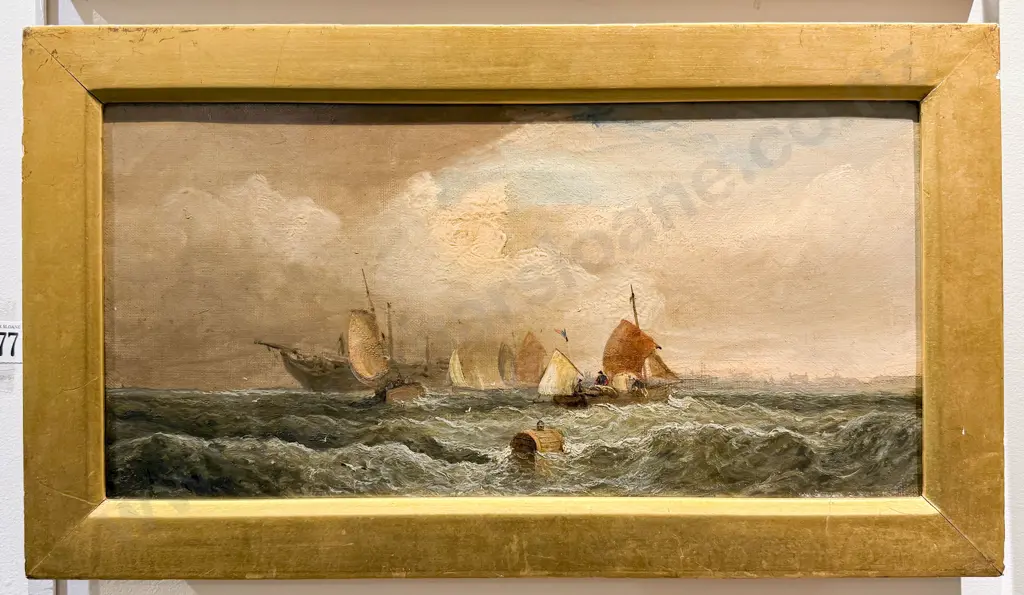19th Century Oil Fishing Boats Off The English Coast Image 1++