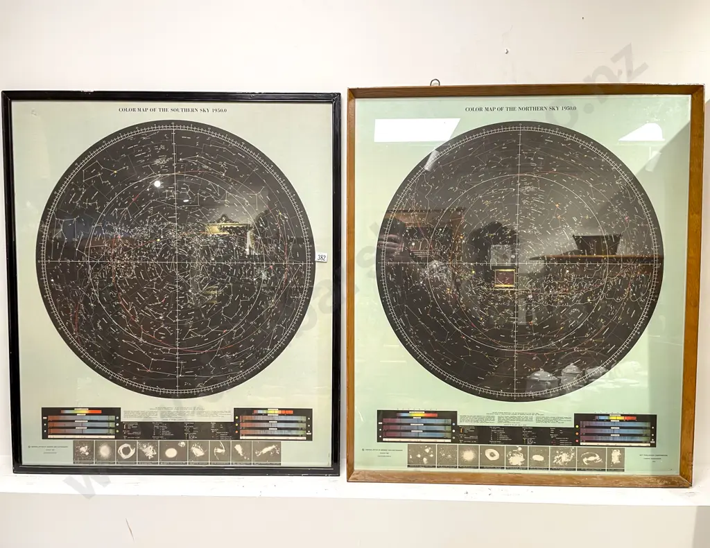 Two Framed Vintage Colour Maps "Northern Sky" & "Southern Sky" Image 1++