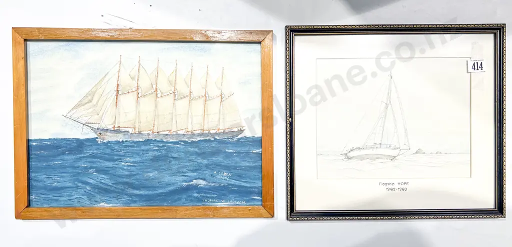 Thomas W. Lawson - Nautical Study together with Unsigned Nautical Study "Flagship Hope" Image 1++