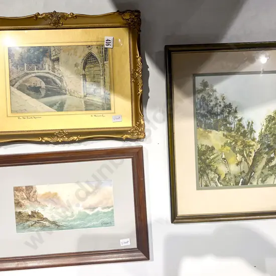 J. Lawrence - Coastal Scene - Watercolour together with Other Watercolour & Print