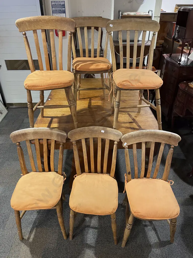 Set of Eight Country Kitchen Elm Slat Back Chairs Image 1++