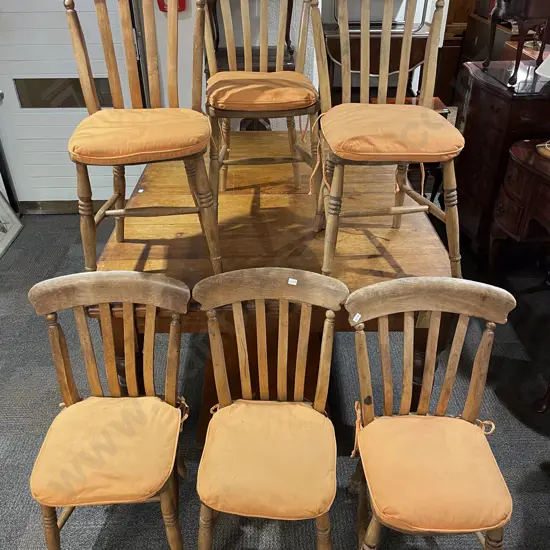 Set of Eight Country Kitchen Elm Slat Back Chairs