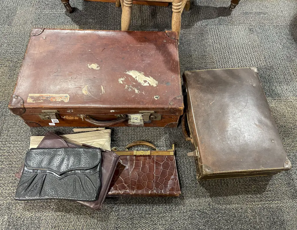 Vintage Leather Suitcase together with Assorted Ladies Bags & Smaller Suitcase Image 1++