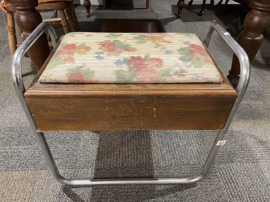 Vintage Piano Stool with Lidded Compartment Image 1++