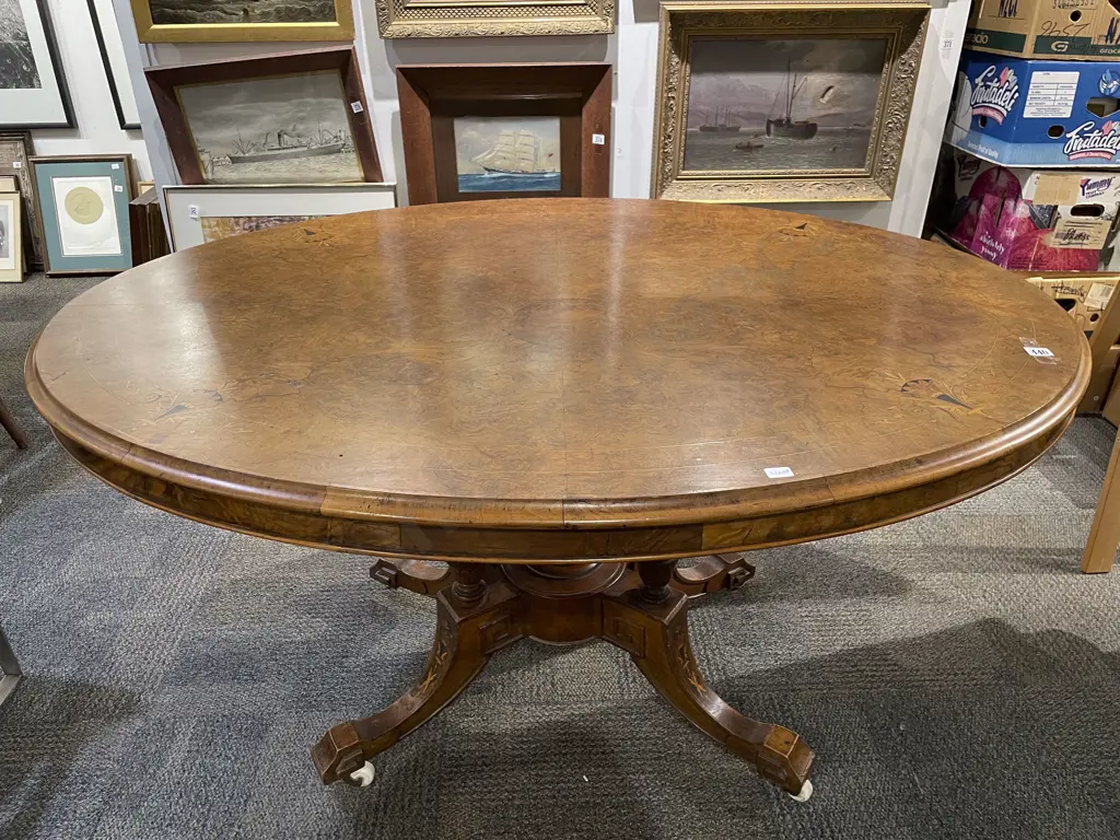 Burr Walnut Inlaid Loo Table Image 1++