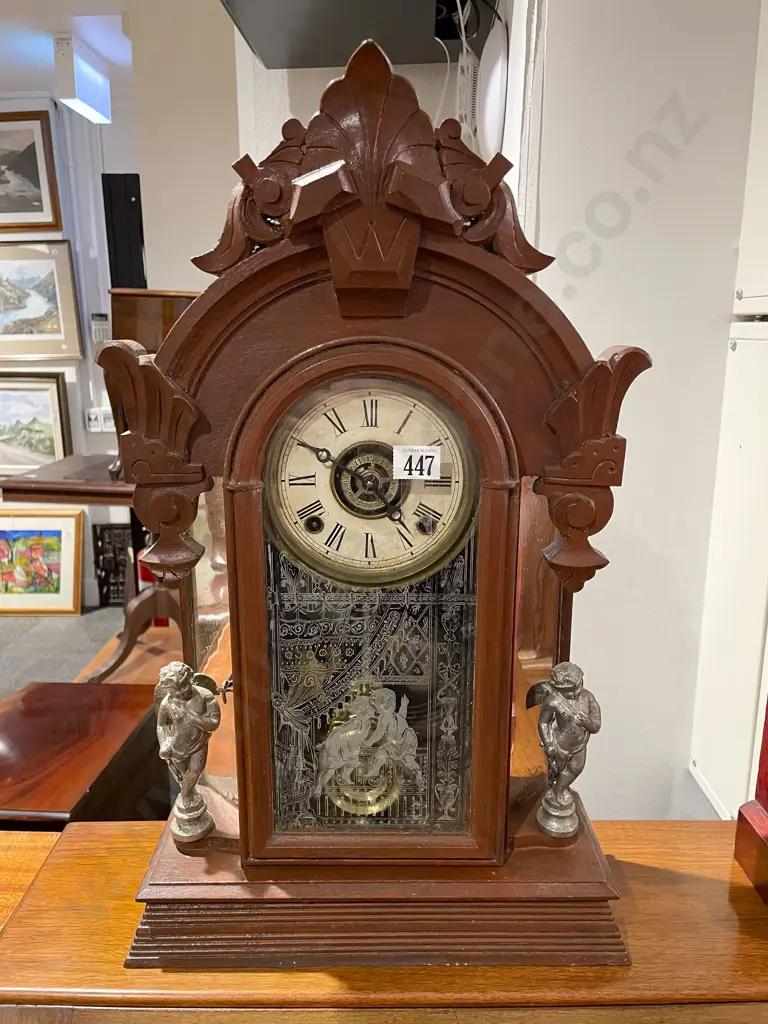Mantel Clock with Figural and Mirror Decoration Image 1++