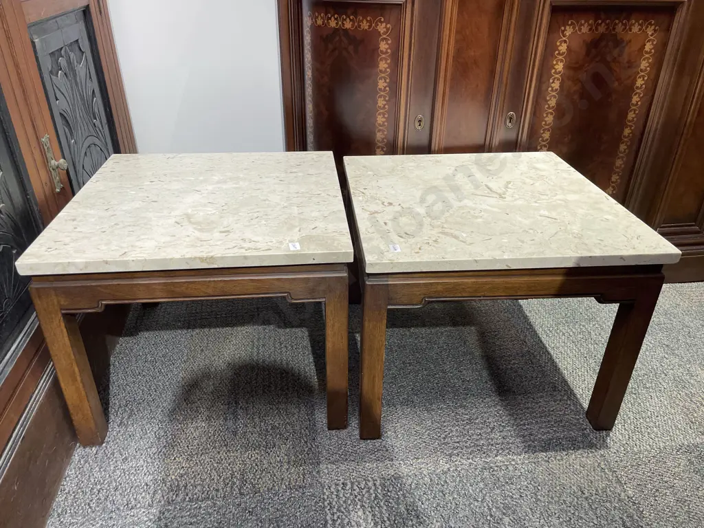 Rectangular Marble Top Side Table with Pair of Marble Top Coffee Tables Image 1++
