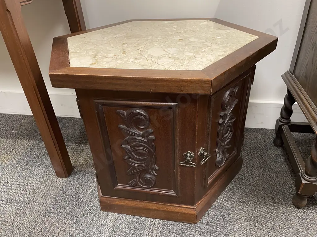 Marble Topped Hexagonal Side Cabinet Image 1++