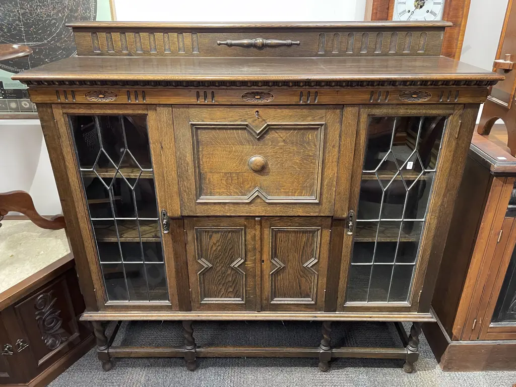Edwardian Oak Secretaire Sideboard Image 1++
