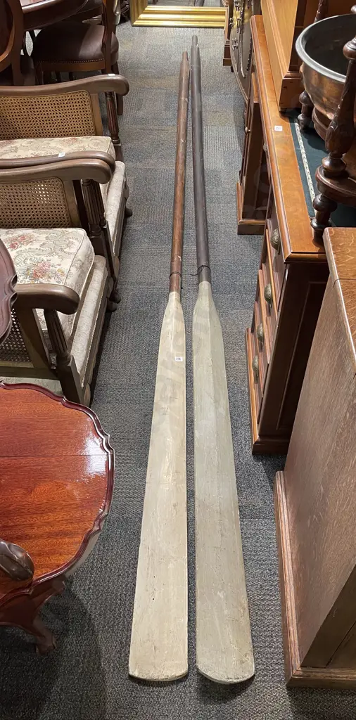 Two Large Wooden Antique Oars Image 1++