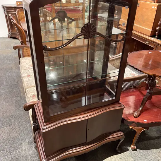 Mahogany Glazed China Cabinet with Cupboard to Base