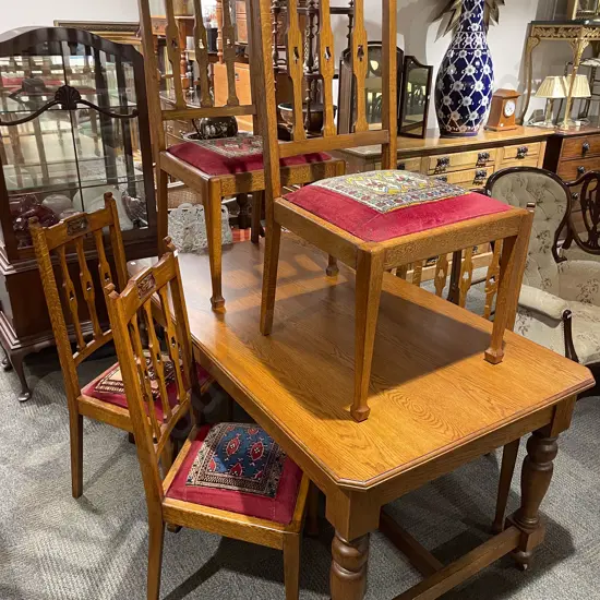 Rectangular Oak Dining Table and Six Chairs