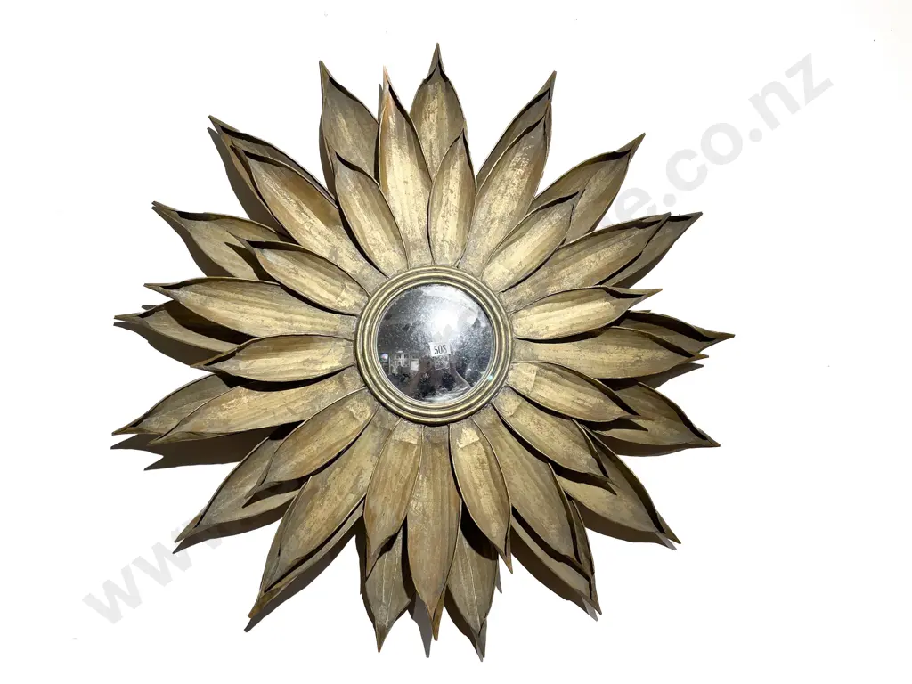 Gilt Painted Floral Starburst Convex Wall Mirror Image 1++