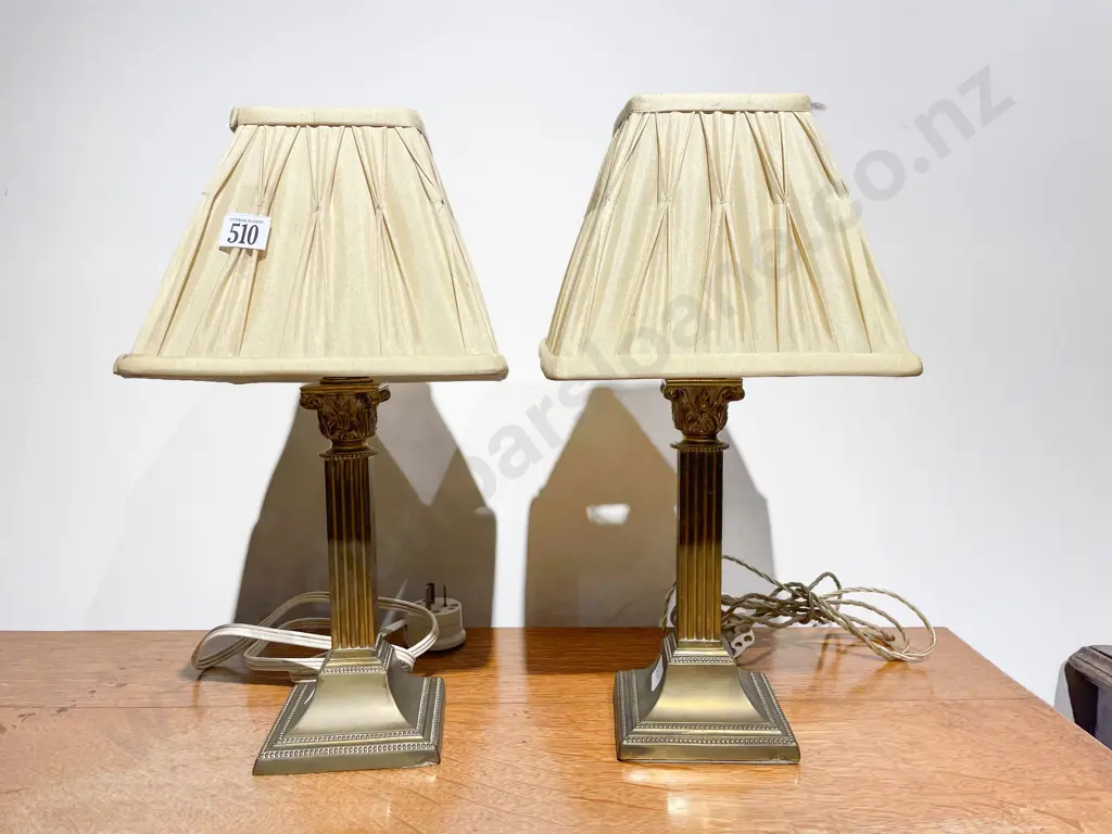 Pair of Brass Column Form Table Lamps Image 1++