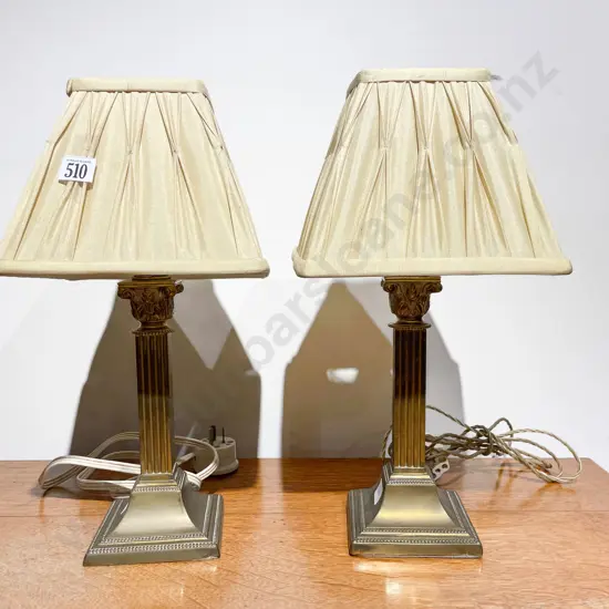 Pair of Brass Column Form Table Lamps