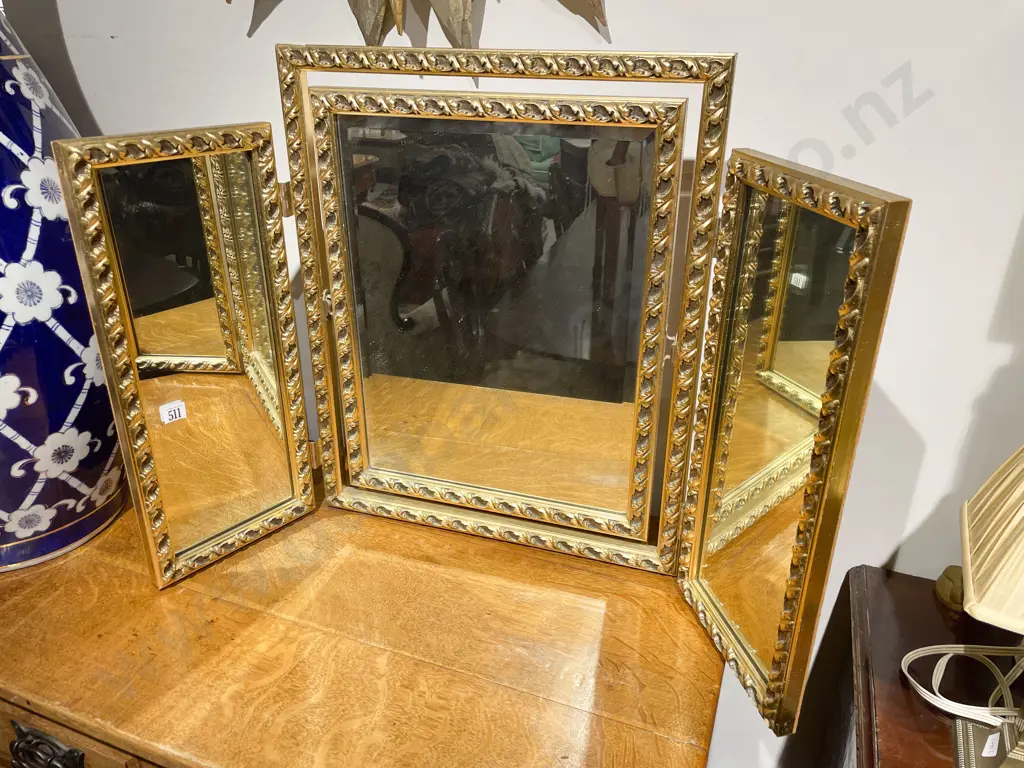 Gilt Framed Three Partitioned Dressing Mirror Image 1++
