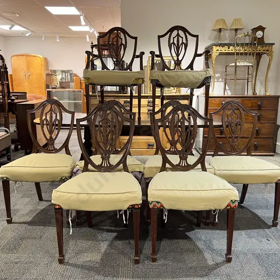 Mahogany Extn Dining Table and Eight Hepplewhite Style Dining Chairs